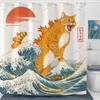 Lunerfex Artistic Cat Shower Curtain Set Iconic Wave Design Waterproof
