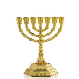 4.3" 7-Branch Hanukkah Menorah Candle Holder for Shabbat,Tabernacle, Menorahs for Chanukah(Gold)