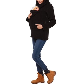 amropi Women's Kangaroo Sweatshirt for Mom and Baby Carrier Maternity Coat Fleece Jacket Black,M