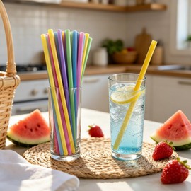 iJiGui 100 Pcs Sugarcane Straws, Reusable Straws(Colored)