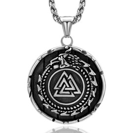 Hoyazvet Viking Dragon Necklace for Men Stainless Steel Valknut Pendant Necklace Amulet Norse Viking Jewelry Gifts