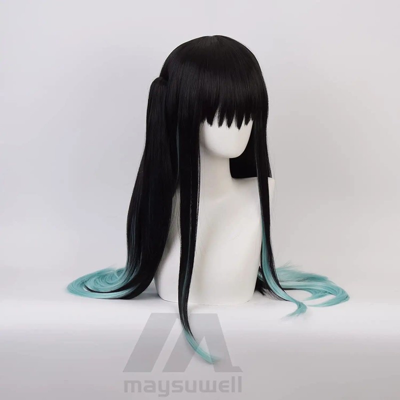 Black Blue Long Wig with Tiger Clip Straight Hair for