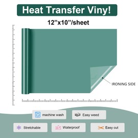 HYQJJ Green Heat Transfer Vinyl Roll 12 in x 10 ft | Iron on Vinyl for T-Shirts | Smooth Surface, Compatible with All Cutting Machines | Easy to Cut and Weed | Perfect for DIY Heat Transfer Designs”