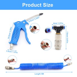 Air Pressure Gun Set, SRJQXH Compressor Accessories with 5 m Spiral Hose, Blow Gun for Engine, Car Interior, Computer Host, Furniture, Industrial Cleaning