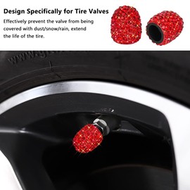 Bling Tire Valve Caps, 8 Pack Crystal Rhinestone Dustproof Valve Stem Caps Attractive Car Exterior Decoration Accessories (Red)