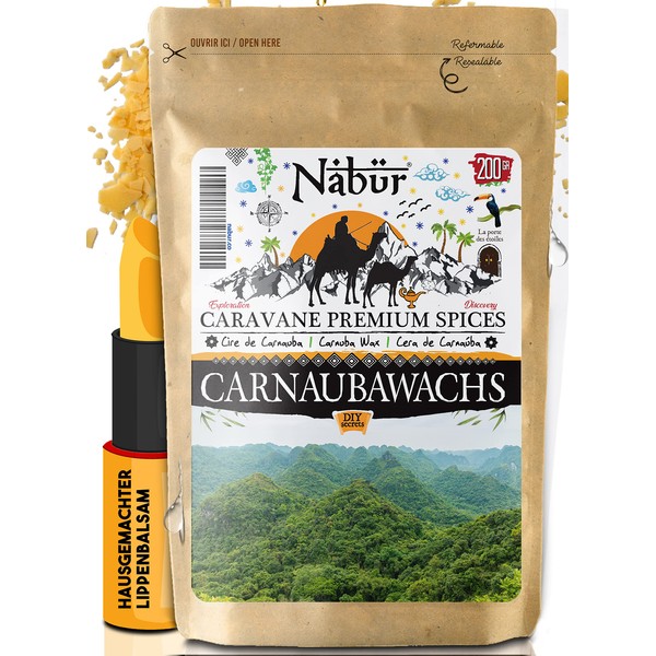 Nabür - Carnauba Wax 200 g | Food Grade Vegan Alternative to Beeswax DIY Cosmetics, Lipsticks, Creams, Deodorants Manufacturing | Packed in France
