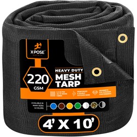 Xpose Safety Heavy Duty Mesh Tarp 16' x 24' – Multipurpose Black Protective Cover with Air Flow - Use for Tie Downs, Shade, Fences, Canopies, Dump Trucks – Weather and Tear Resistant