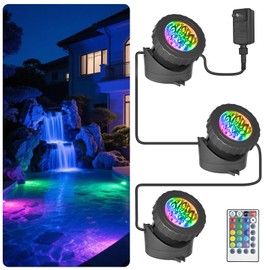 T-SUN LED Pond Light, 3 Head Lamps Submersible LED Pond Lights Color Changing Garden Pond Light with Remote Control, RGB Fish Tank Lights Fountain Spotlight for Garden, Pool, Aquarium Tank(3 Headlamp)