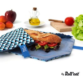 Roll'eat ® - Pack 2 Boc’n’Roll Units | Two Reusable and Washable Sandwich Wrap - Boc’n’Roll Nature Black and Boc’n’Roll Tiles Blue