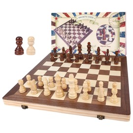 Gothink Chess Set Board Games for Adults, 15'' Handcrafted Wooden Game Board with 2 Extra Pawn Pieces & Storage Box Instructions, Folding Chess Game for Tournament Professional Beginner - Non-Magnetic