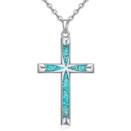 Iringnier Silver Cross Necklaces for Women Turquoise Cross Necklace Dainty Silver Pendant Jewelry Christmas Gifts