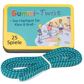 GLÜCKSWOLKE Gummitwist + Book with 25 Games, Indoor & Outdoor Toy for Children Ages 6-10 Years, Children's Games for Start of School Cone, Gifts for Girls and Boys