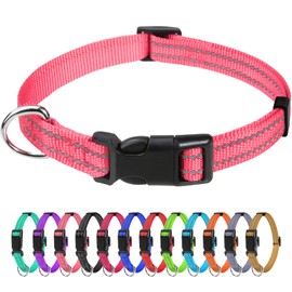 TagME Reflective Nylon Dog Collars, Adjustable Classic Pet Collar with Quick Release Buckle for Puppy, Baby Pink, 3/8" Width