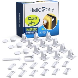 Upgraded (12 locks and 3 keys) magnetic cabinet locks, baby safety cabinet lock for child safety, no drilling or tools required