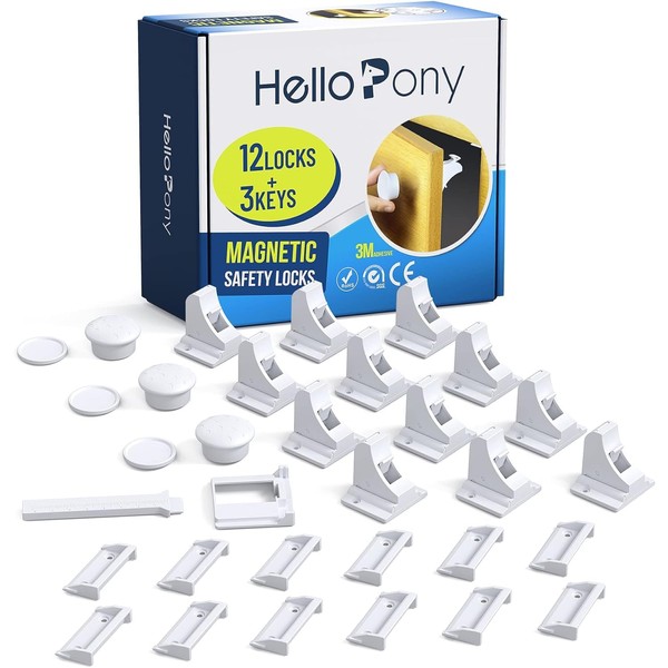 Upgraded (12 locks and 3 keys) magnetic cabinet locks, baby