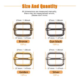 Rustark - Hebilla de metal para cinturón de 1 pulgada de 25 mm (25 mm) Surtido de herrajes para correa de cincha, cierre para manualidades, accesorios de bricolaje, Hebilla de deslizamiento plateada, dorada, negra, plomada, 25mm