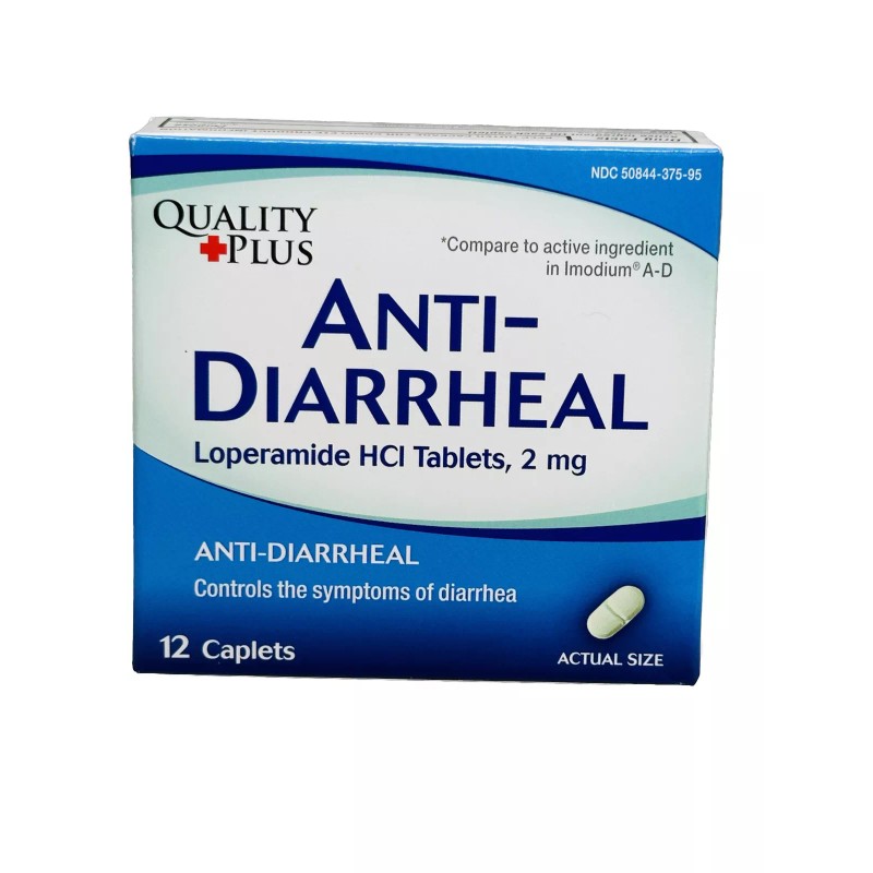 Quality Plus 12 Caplets Anti-Diarrheal HCI Tablets USP, 2 mg.