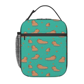 DORKEIXIA Cute Capybara Play Eat Food Capybaras In The Water Insulated Lunch Bag Portable Reusable Zipper Lunch Box For Men Women Work Picnic Travel Camping