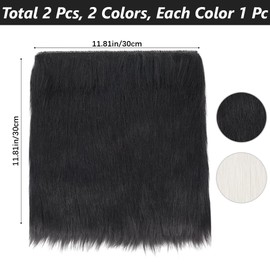 CREATCABIN 2 Packs Small Product Fur Photo Background 12’’ Luxury Photo Props Small Square Faux Fur Sheepskin Cushion Fluffy Plush Area Rug for Tabletop Photography Jewelry Nail Art Decor Black White