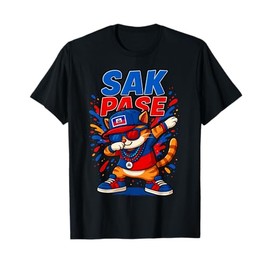 Sak Pase Haiti Flag Funny Cat Dabbing Design for Kids T-Shirt