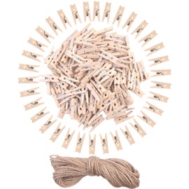 DIYASY 120 Pcs Mini Wooden Clips,1 Inch Mini Clothespins,Photo Paper Peg Pin Craft Clips with 2 Jute Twine