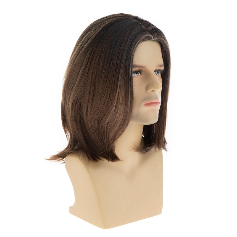Beweig Mens Mixed Brown Wig Short Layered Natural Synthetic Halloween