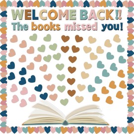 Heart Reading Bulletin Board Sets Welcome Back to School Bulletin Board Decorations Boho Classroom Heart Border Cutouts Decor Reading Corner Decor for Elementary Classroom Library Wall Home