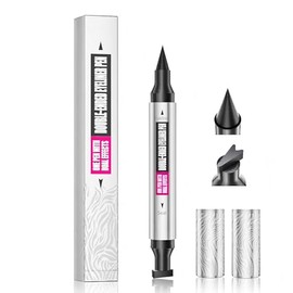 2-in-1 Waterproof Eyeliner Stamp and Liquid Eyeliner Pen, Double-Sided Winged Eyeliner Stamp for Symmetrical Cat Eyes, Smudge-proof Eye Makeup Tool in Jet Black