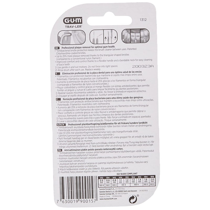 GUM Trav-ler Interdentalbürsten hellblau 0.6 mm, eine Packung mit 6