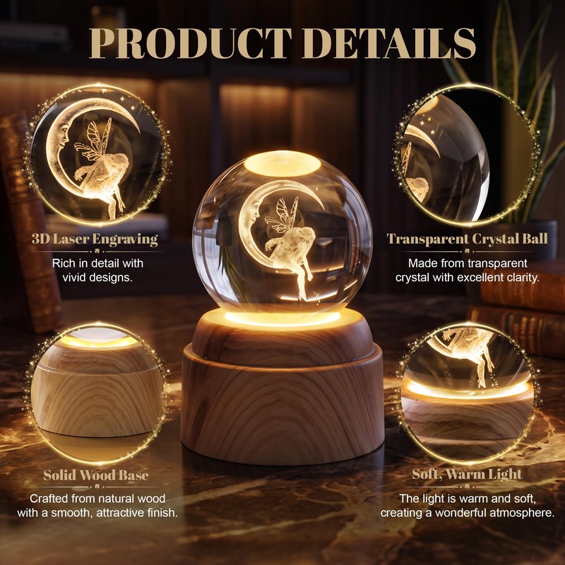 Fairy Gifts for Girls and Women,Rotating Crystal Ball Light,LED Light
