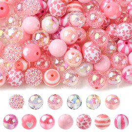 DanLingJewelry 100Pcs Pink Series Chunky Bubblegum Beads 16mm Round Acrylic Gum Ball Beads for DIY Beading Bracelets Jewelry Making