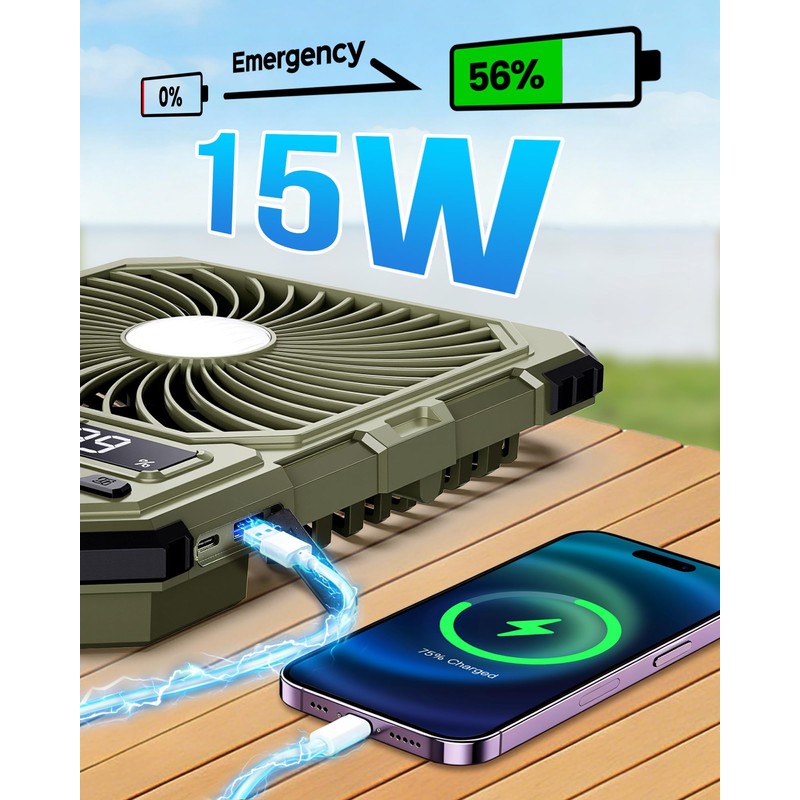 20000mAh Rechargeable Camping Fan Remote UltraSlim LED Green