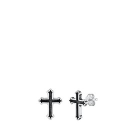Sterling Silver Cross Stud Christian Earrings Oxidized Gothic Cross 925 New