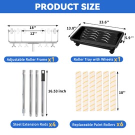 12 Pcs 18 Inch Paint Roller Kit,12-18" Adjustable Roller Frame,Large Paint Roller with Tray,1-5 Ft Steel Pole Paint Roller Set,18" Paint Roller Sleeves 23.6'' Paint Roller Tray for Wall Ceiling