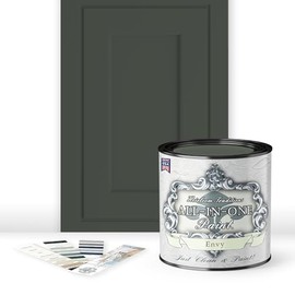 ALL-IN-ONE Paint, Durable cabinet and furniture paint. Built in primer and top coat, no sanding needed. Includes our 30 featured color card - Envy (slate green), Quart