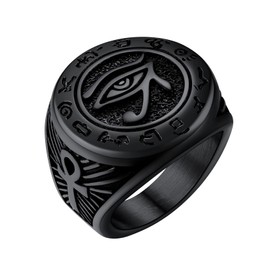 U7 Chunky Signet Rings Jewellery Eye Of Horus Egyptian Black Finger Ring For Men Women
