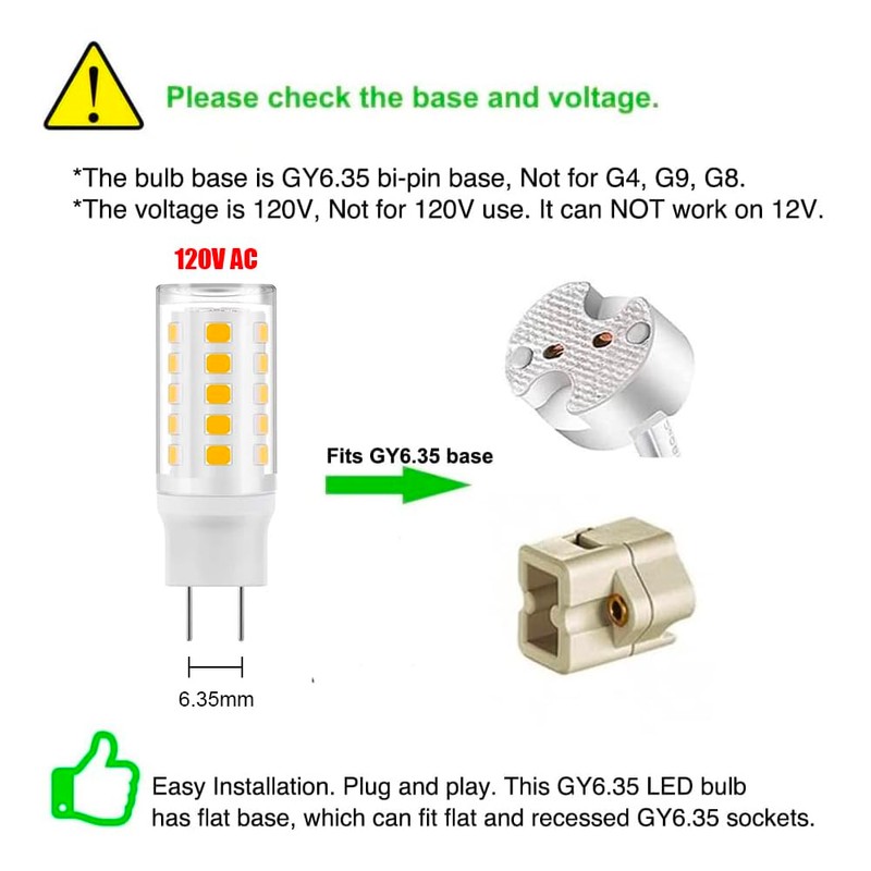 Makergroup GY6.35 LED Bulbs 120V, 35W Q35/GY6.35/CL/120V Halogen Replacement, JC