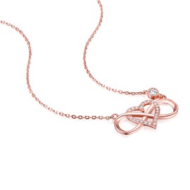 BlingGem Necklace for Women Rose Gold Plated Sterling Silver Cubic Zirconia Infinity Heart Pendant Forever Love Necklace Gift for Women