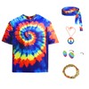 Maazusa Men Hippie Costume 60s 70s Hippie Costume Tie-Dye T-Shirt