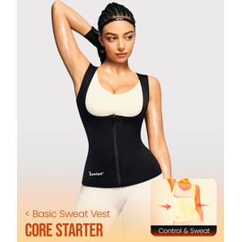 Junlan Sauna Suit for Women Waist Trainer Vest Sweat Tank Top Shaper for Women with Zipper (Blue, Large)