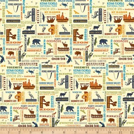 Riley Blake National Parks Word, Text and Icon Print Cream, Quilting, Apparel and Home Decor Fabric (2 Yards) 72" x 43"