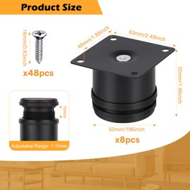 TNOMSNO Pack of 8 Furniture Feet, 50 mm Furniture Feet, Adjustable Furniture Feet, Black, Set of 8 Feet for Furniture with 48 Screws, Cabinet Feet for Furniture, Table, Desk, Cabinets, Legs Feet