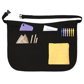 Plum Hill Black Clip-On Server Apron with Buckle, Waitress Aprons with Clip, No-tie, 5 Pockets