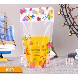 LASLU Zipper Clear Stand-Up Pouches Bags with Plastic Straw,8mil Heavy Duty Hand-held Drinking Bags 1.5" Bottom Gusset, 100 Pack (400ml, Fruits)