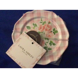 Laura Ashley 4 Appetizer Plates 5" Melamine Pink Roses & Checks New