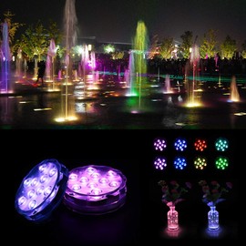Luces LED Sumergibles, Luces a Prueba de Agua de Varios Colores, Control Remoto Inalámbrico, Luces de 10 LED para Jacuzzi, Estanque, Piscina, Fuente, Cascada, Acuario, Fiesta, Base para Florero