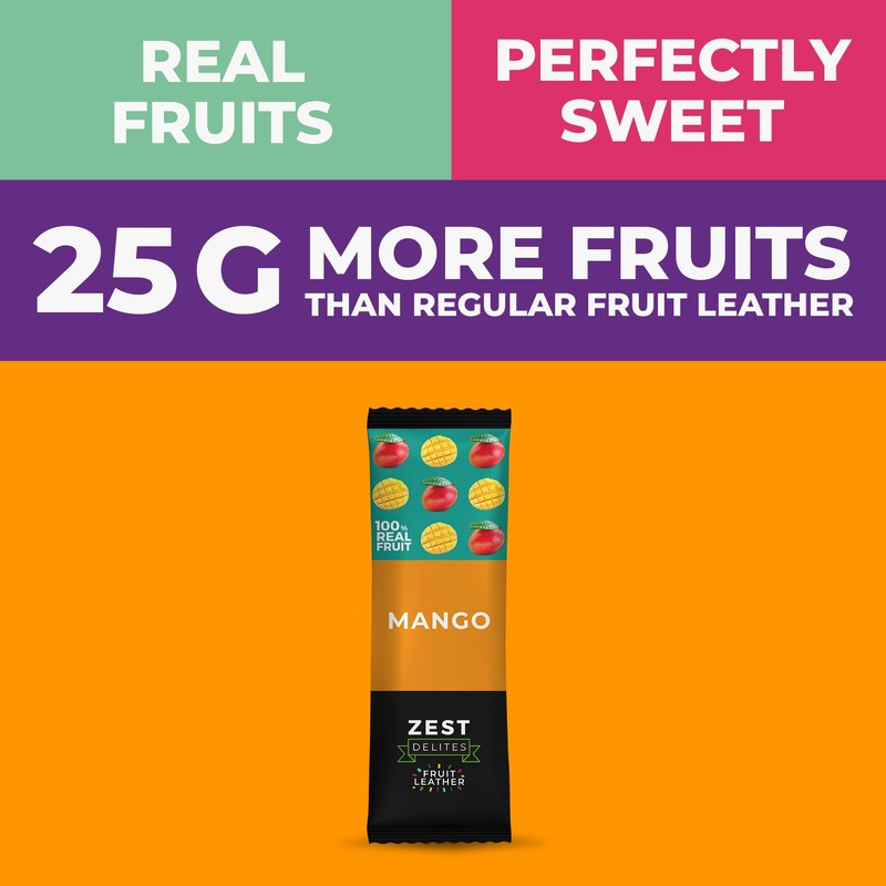 Fruit Snacks by Zest Delites, Fruit Leather, Dried Mango Bars,