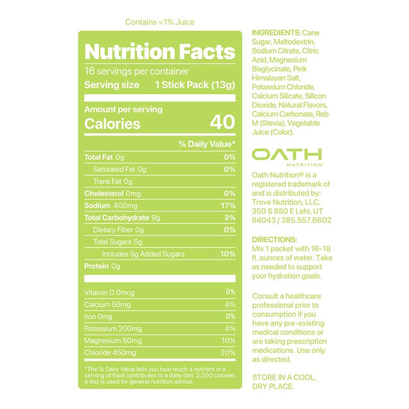 Oath Nutrition Hydration Electrolyte Powder, Complete Electrolyte Blend for Rapid