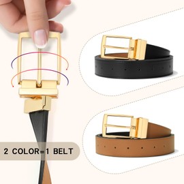 VONMELLI Reversible Belt for Women Women's Leather Belts for Jeans Pants Gold Buckle Fashion Ladies Dress Belt Trim to Fit Black Brown L