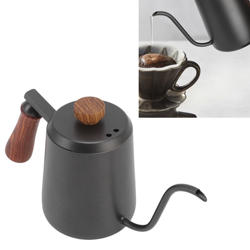 Stainless Steel Coffee Hand Pot with Wooden Handle Long Mouth